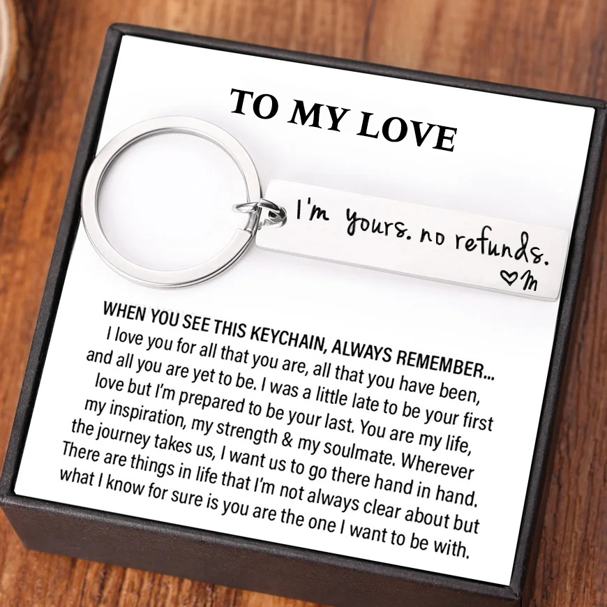 Funny Couple Keychain Personalized Initial Key Ring I'm yours. no refunds Funny Gift for Couple