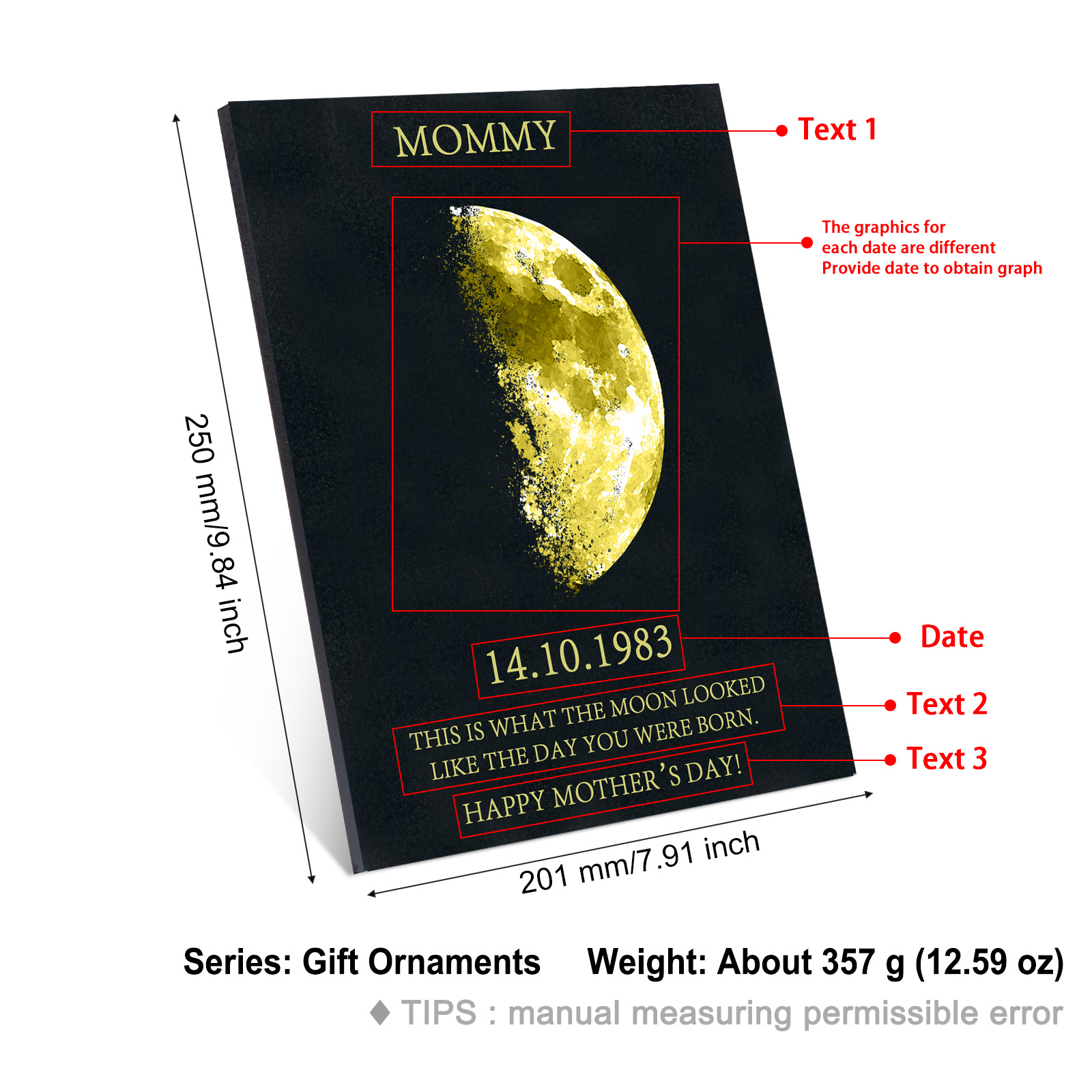 Personalised Wooden Plaque Custom Moon Phase & Text Home Decoration Gift for Grandma/Mother-Jessemade AU