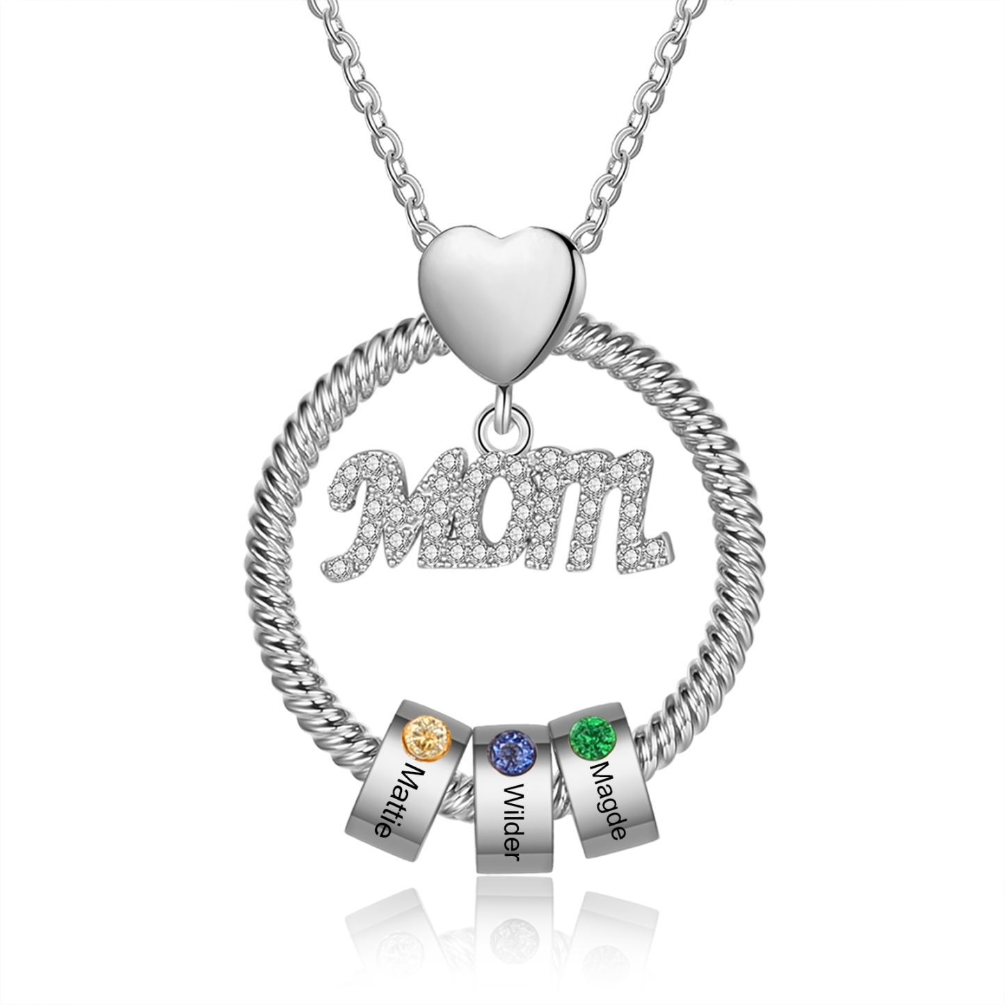 Personalised Necklace With 3 Birthstones Engraved Names Gift For Mother-Jessemade AU