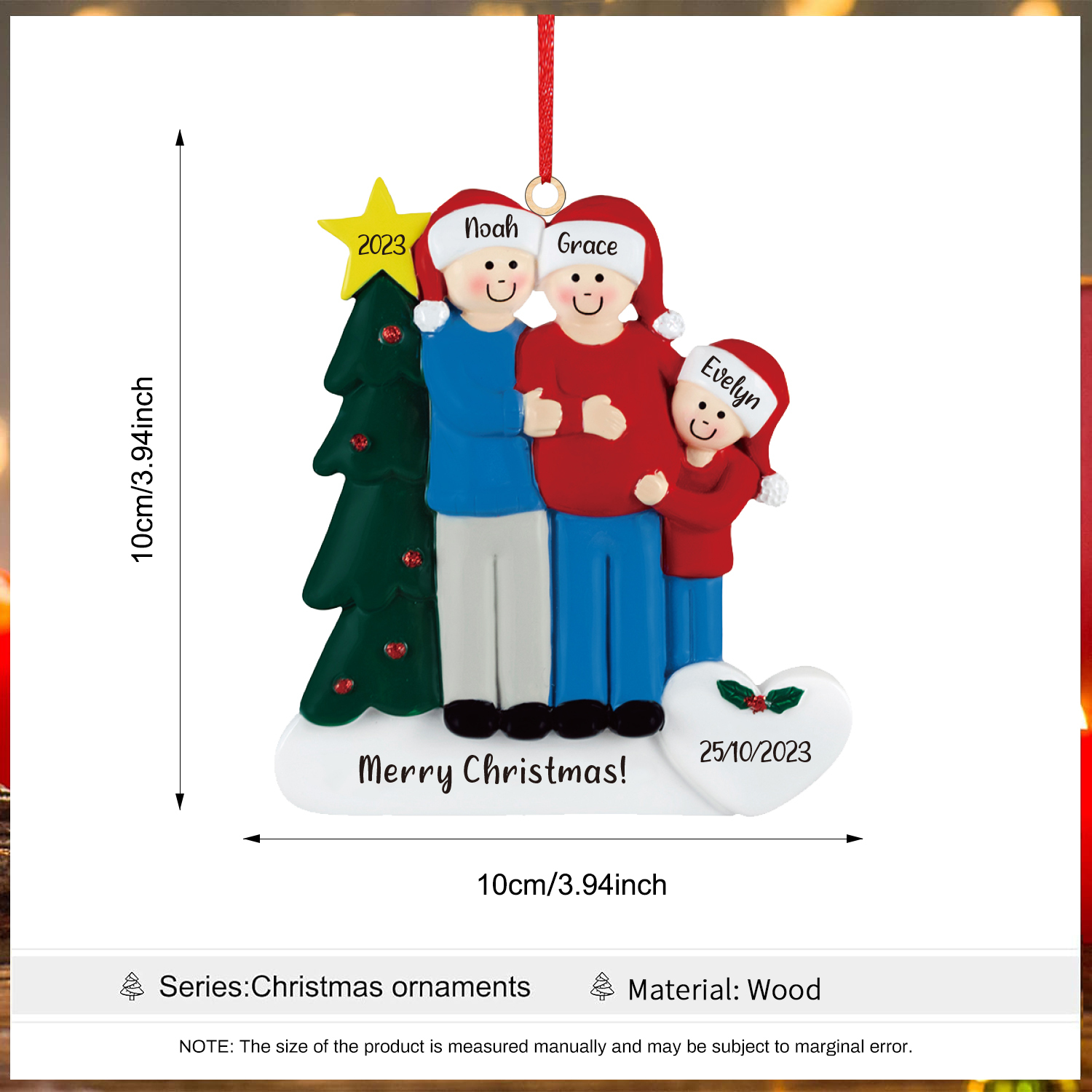 3 Names - Personalised Wooden Christmas Ornaments Customised Text & Date Xmas Decor Gifts for Family Friends-Jessemade AU