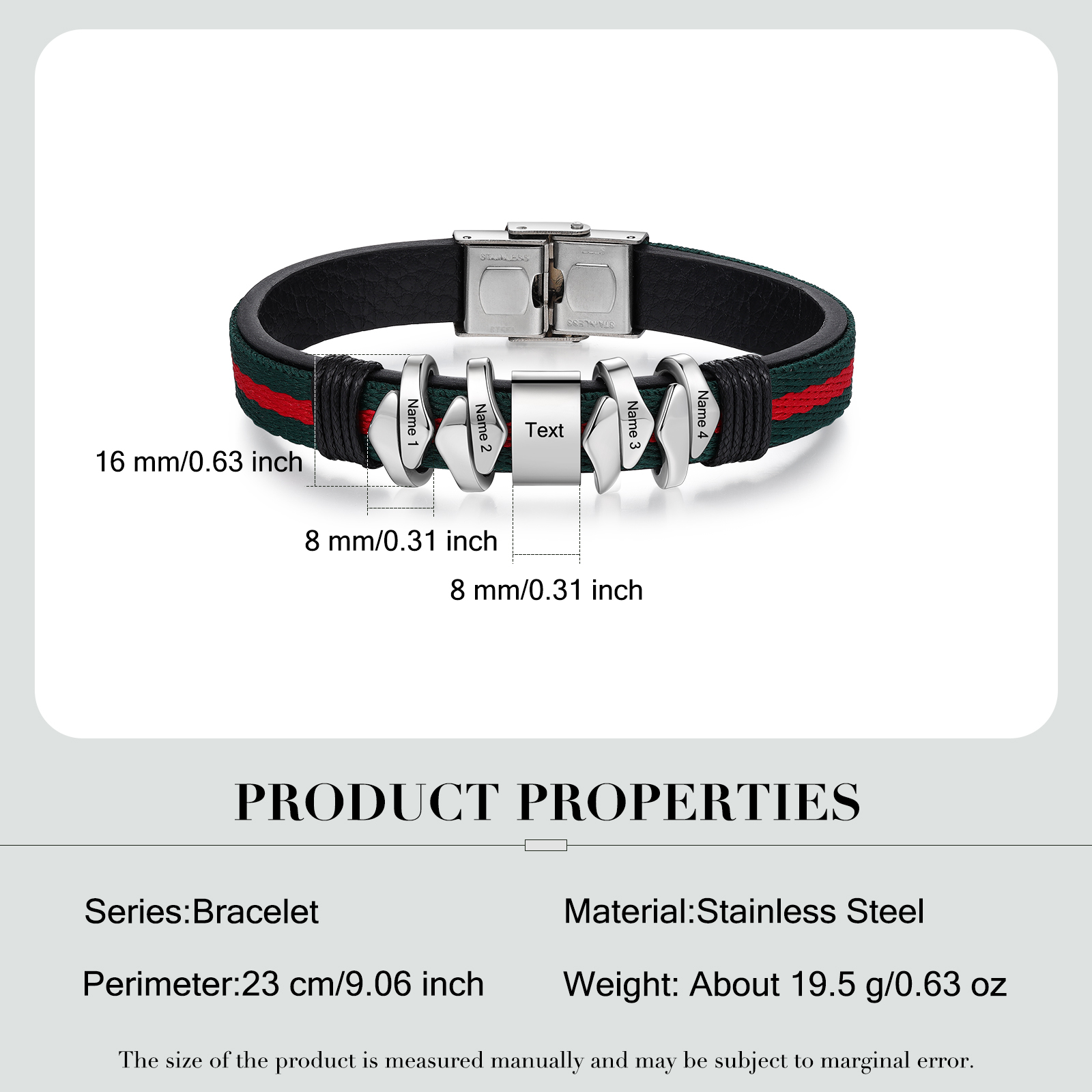 Personalised Leather Bracelet Engrave 4 Names & Text Mens Bracelet Father's Day Gifts-Jessemade AU