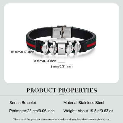Personalised Leather Bracelet Engrave 4 Names & Text Mens Bracelet Father's Day Gifts-Jessemade AU
