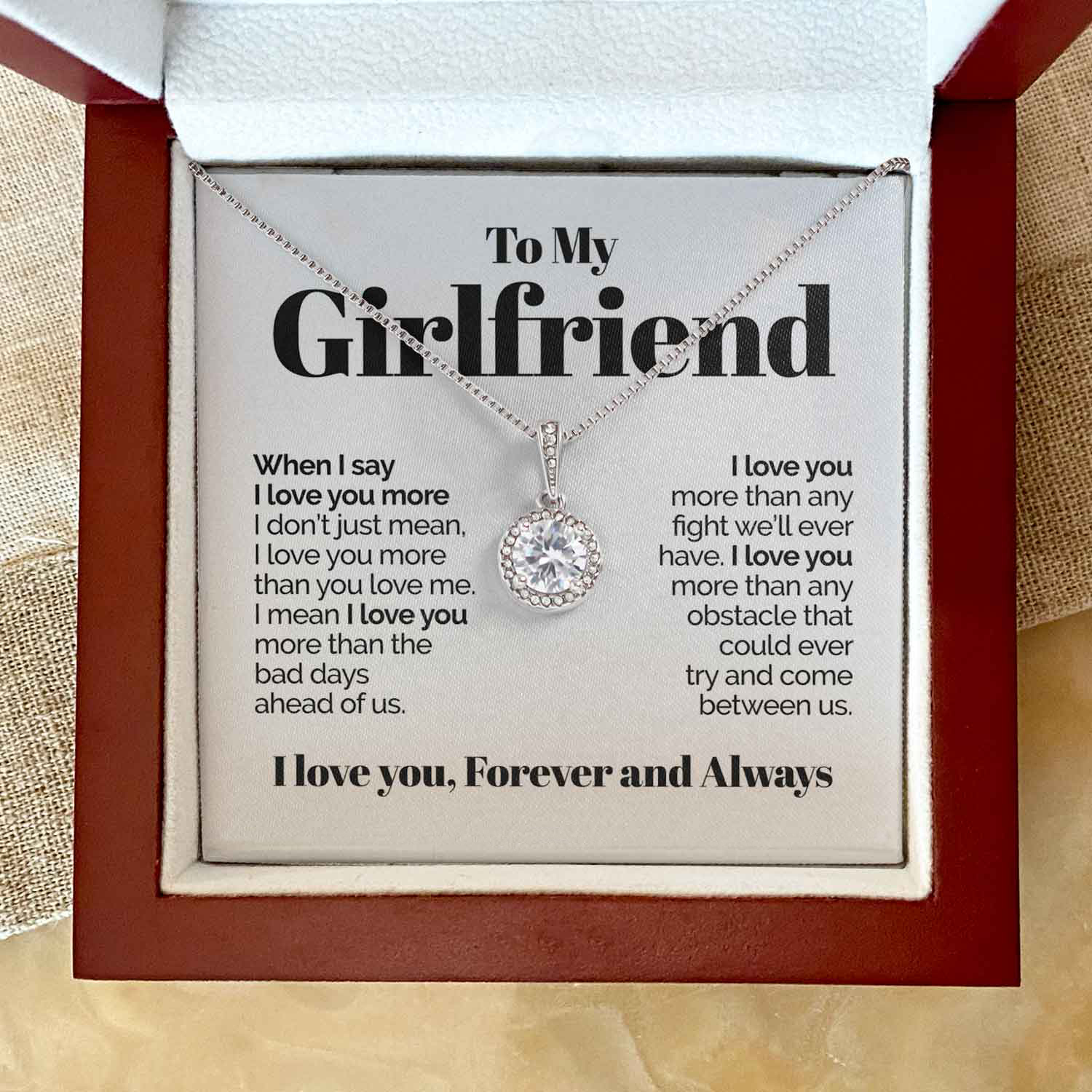 To My Girlfriend Necklace Round Pendant Necklace Valentine's Day Gift for Her - I Love You Forever and Always-Jessemade AU