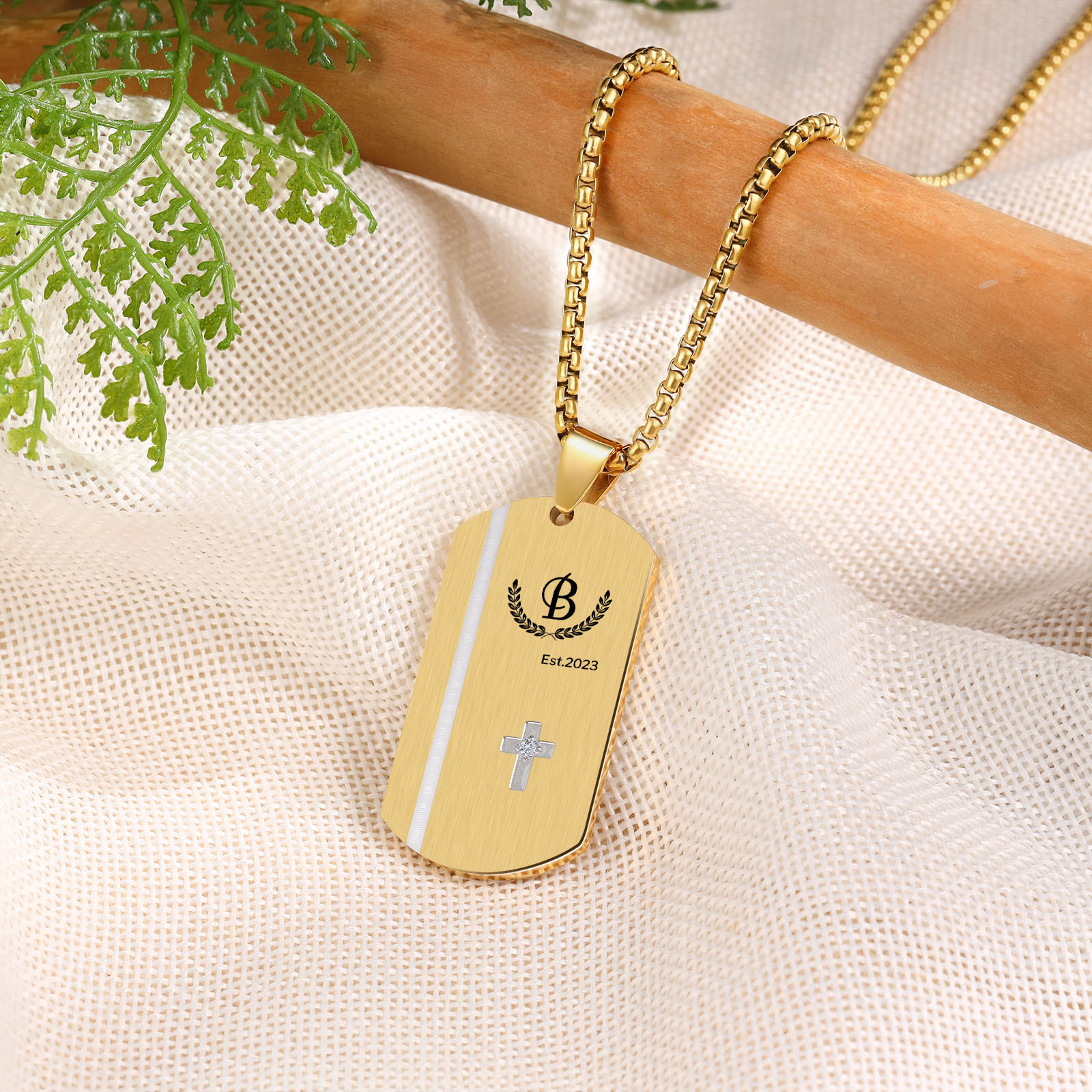 Personalised Men's Necklace Engraved Letter & Year & Text Dog Tag Necklace Stainless Steel Gift for Him-Jessemade AU