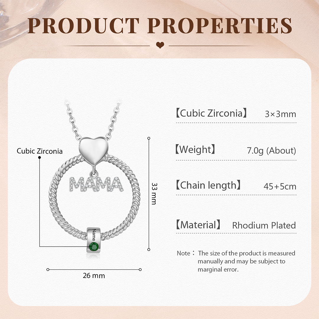 1 Name - Personalised Mama Circle Pendant Necklace Custom Name & Birthstone Necklace Mother's Day Gifts-Jessemade AU