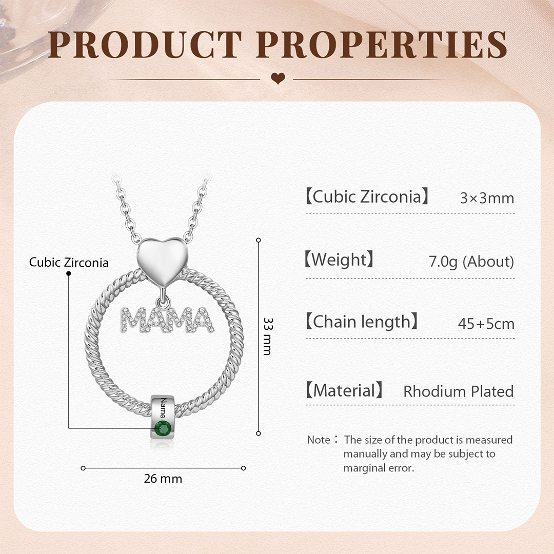 1 Name - Personalised Mama Circle Pendant Necklace Custom Name & Birthstone Necklace Mother's Day Gifts-Jessemade AU
