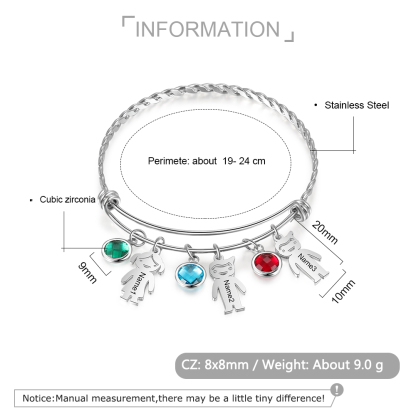 Personalised Kid Charms Bangle Bracelet With Names Customised 3 Birthstones Gift for Her-Jessemade AU