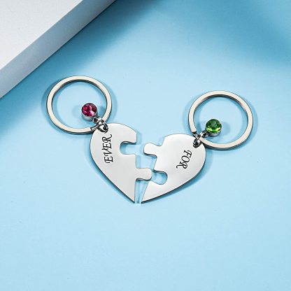 Personalised 2 Names Heart Puzzle Keychain with Birthstones Gifts for Family-Jessemade AU