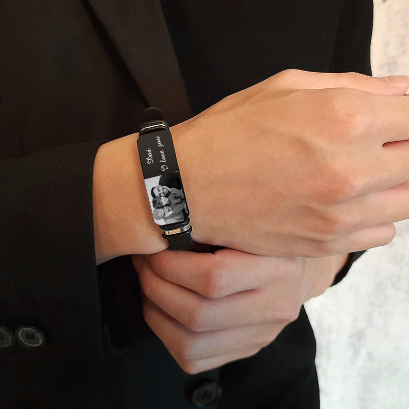 Personalised Photo Bracelet Custom ID Bar Men's Bracelet Bangle Gifts For Him-Jessemade AU