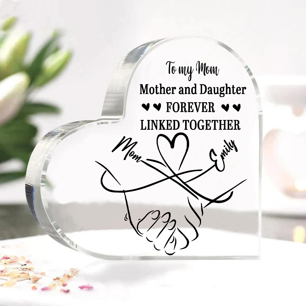 Personalised Text Acrylic Heart Keepsake Custom 2 Names Holding Hands Ornament - Mother And Daughter Forever Linked Together-Jessemade AU