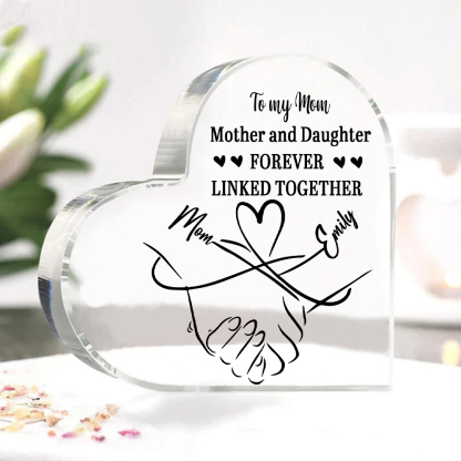 Personalised Text Acrylic Heart Keepsake Custom 2 Names Holding Hands Ornament - Mother And Daughter Forever Linked Together-Jessemade AU