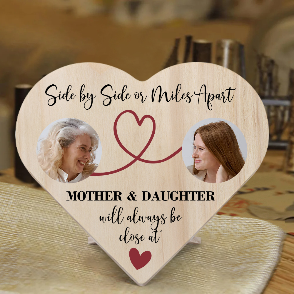 Mother & Daughter Personalised Photo Wooden Heart Keepsake Desktop Ornament Mothers Gifts-Jessemade AU