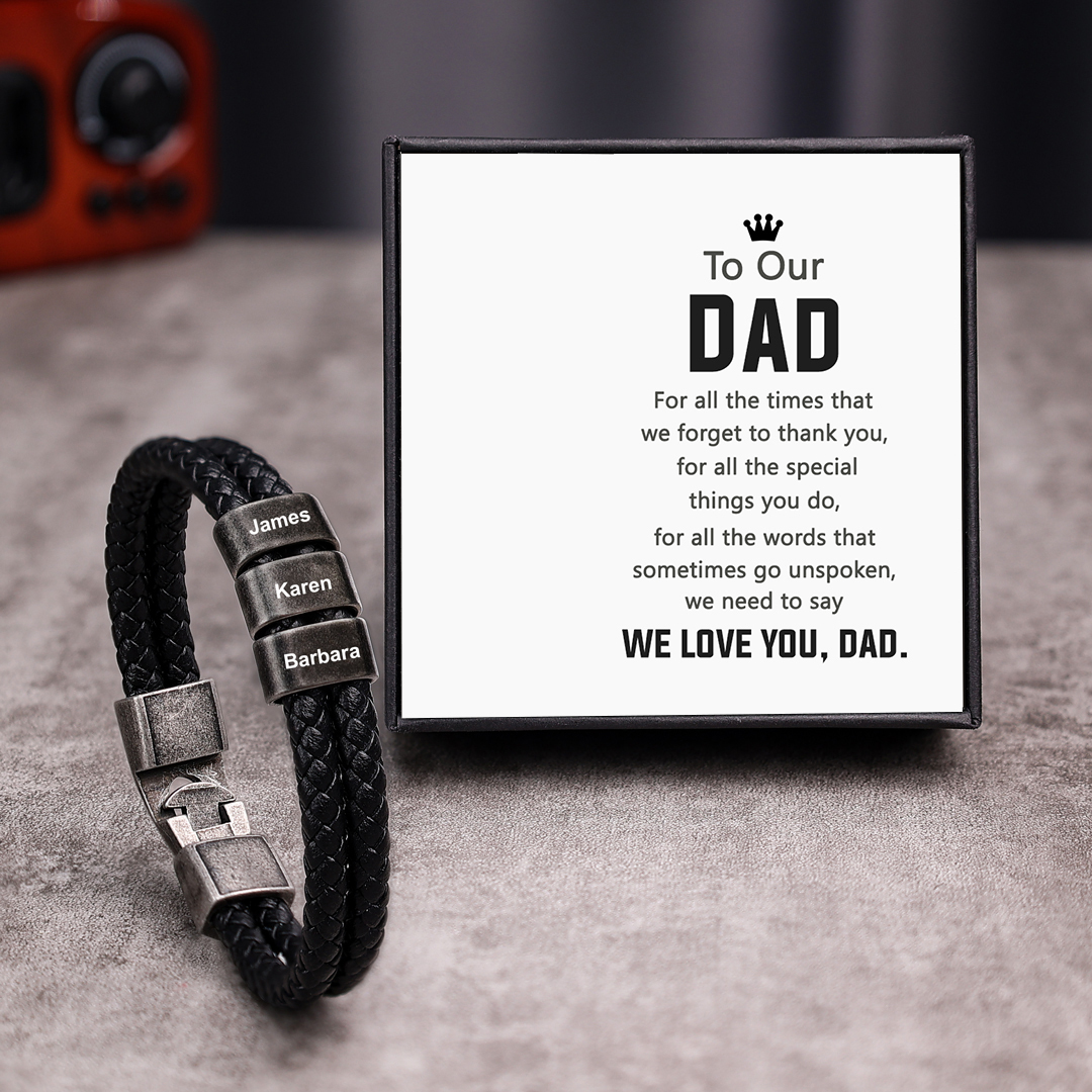 Personalised Men Leather Bracelet with 2 Names Beaded Wrap Bracelet Retro Style For Him-Jessemade AU