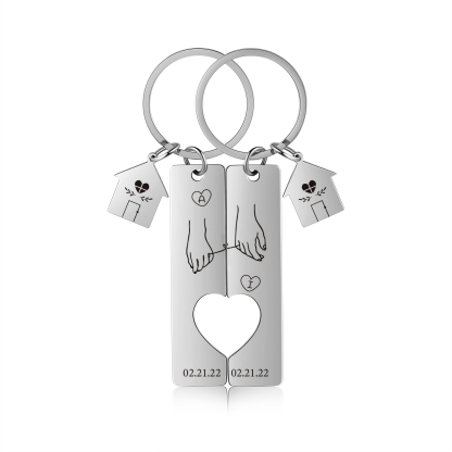 Personalised Couple Keychain Custom 2 Letters & Dates Metal Keyring Matching Keychains Valentine's Day Gifts-Jessemade AU