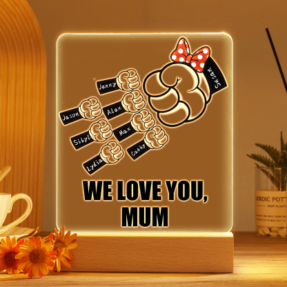 8 Names - Personalised Acrylic Night Light Custom Names & Text Fist Bump LED Lamp Gifts for Family-Jessemade AU