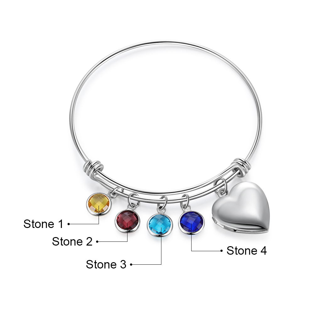 Personalised Heart Photo Locket Bracelet With Birthstones Custom Photo Bracelet Gifts For Her-Jessemade AU