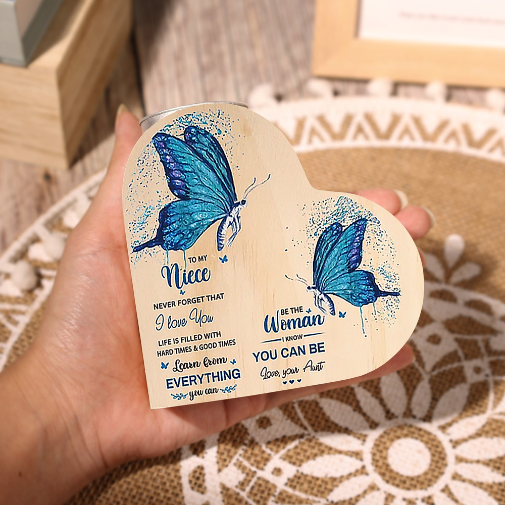To My Niece Heart Candle Holder Never Forget That I Love You Wooden Blue Butterfly Candlestick-Jessemade AU