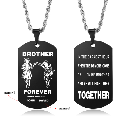 Brother Forever Dog Tag Necklace Personalised Black Double-sided Necklace Customised 2 Names Samurai Necklace Gift to Brother-Jessemade AU