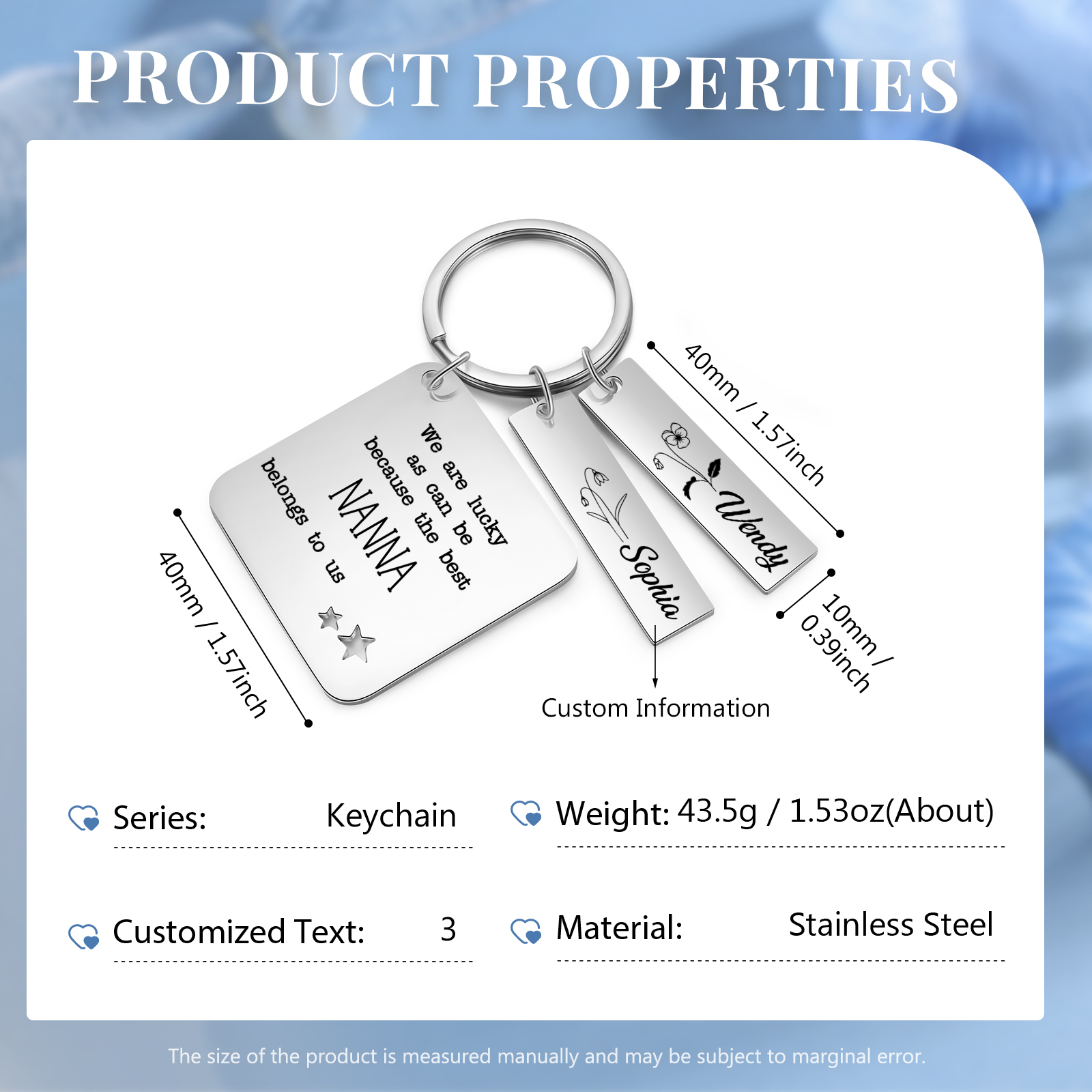 Personalised 2 Names & 2 Birth Flowers Keychain Custom Text Family Keychain Gifts for Mother/Grandma-Jessemade AU