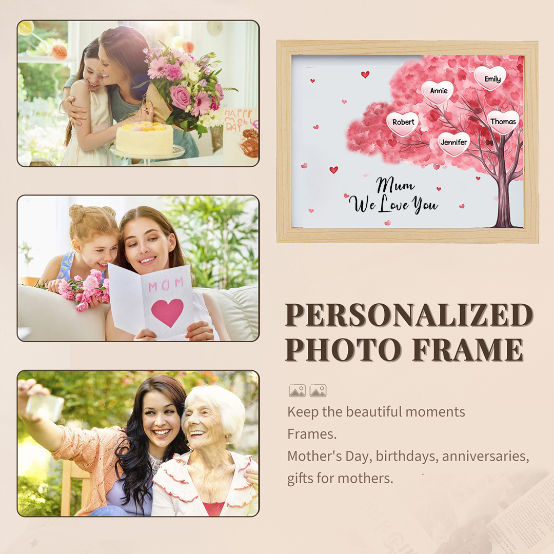 Personalised Frame Night Light Custom 1 Text & 5 Names Pink Family Tree Ornament Gifts for Mother/Grandma-Jessemade AU