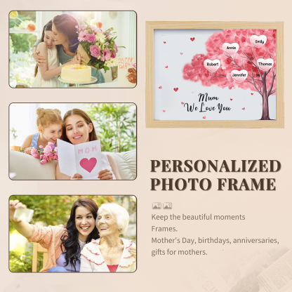 Personalised Frame Night Light Custom 1 Text & 5 Names Pink Family Tree Ornament Gifts for Mother/Grandma-Jessemade AU