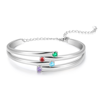 Personalised Bracelet With 4 Birthstones Engraved Names Bracelet Gift For Women-Jessemade AU