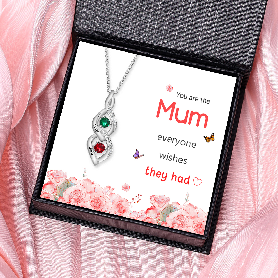 Personalised Twisted Pendant Necklace Custom 2 Birthstones & 2 Names Necklace Gifts for Her-Jessemade AU