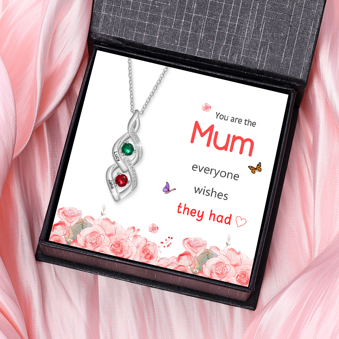 Personalised Twisted Pendant Necklace Custom 2 Birthstones & 2 Names Necklace Gifts for Her-Jessemade AU