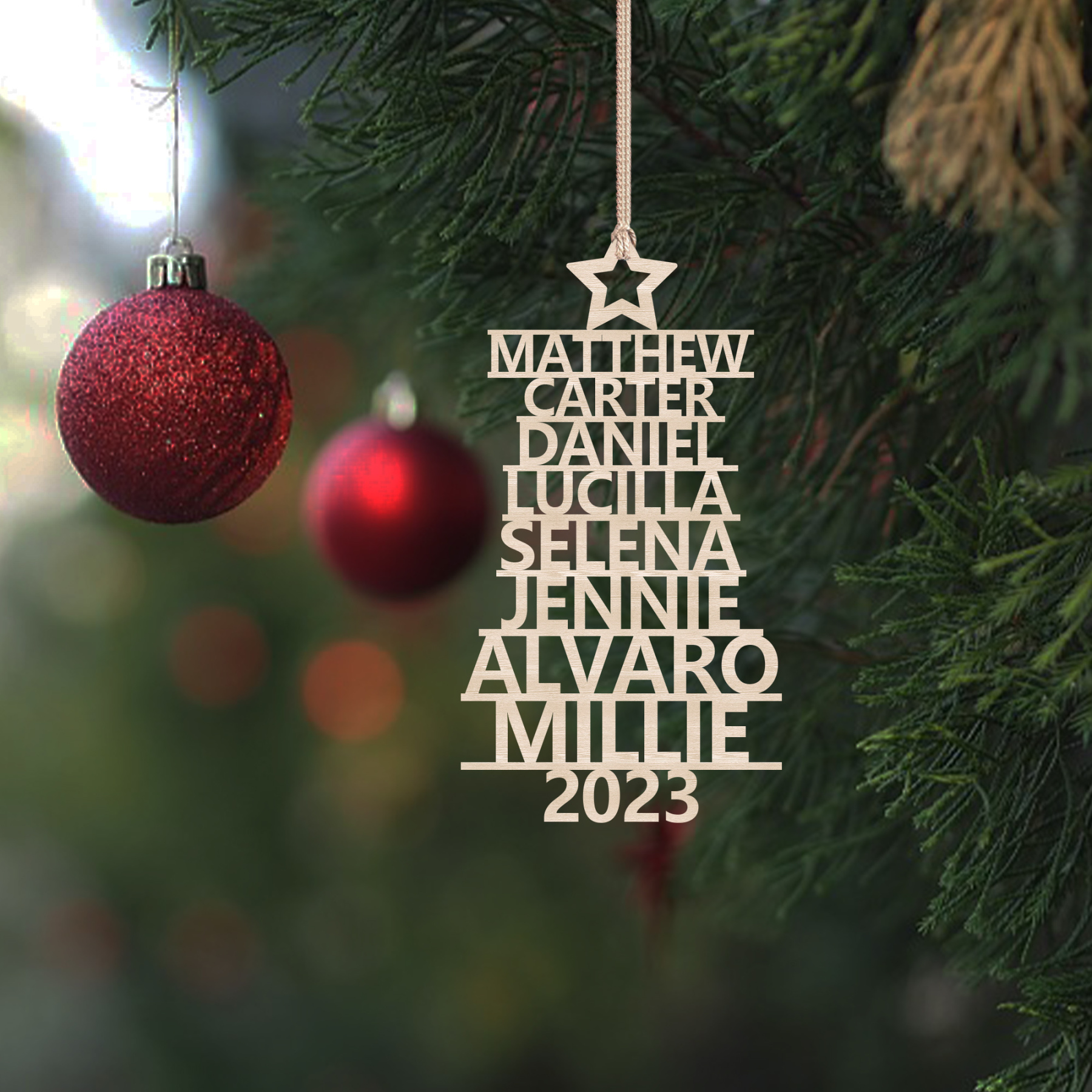 8 Names - Personalised Christmas Tree Ornaments Customised Name Xmas Wooden Decor Gifts for Family Friends-Jessemade AU