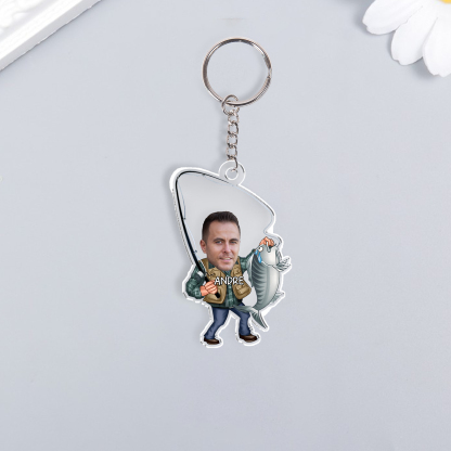 Custom Photo & Name Acrylic Keychain Fishing Hanging Ornament Creative Personalised Gift for Him-Jessemade AU