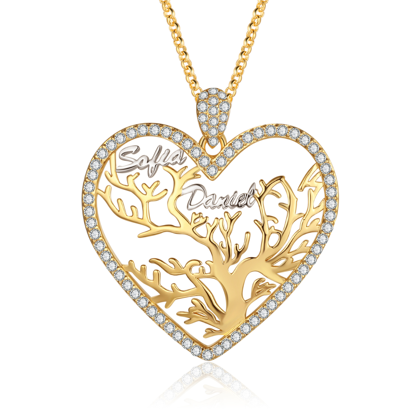 Personalised Family Tree Necklace Custom 2 Names Heart Necklace Gift For Mother-Jessemade AU