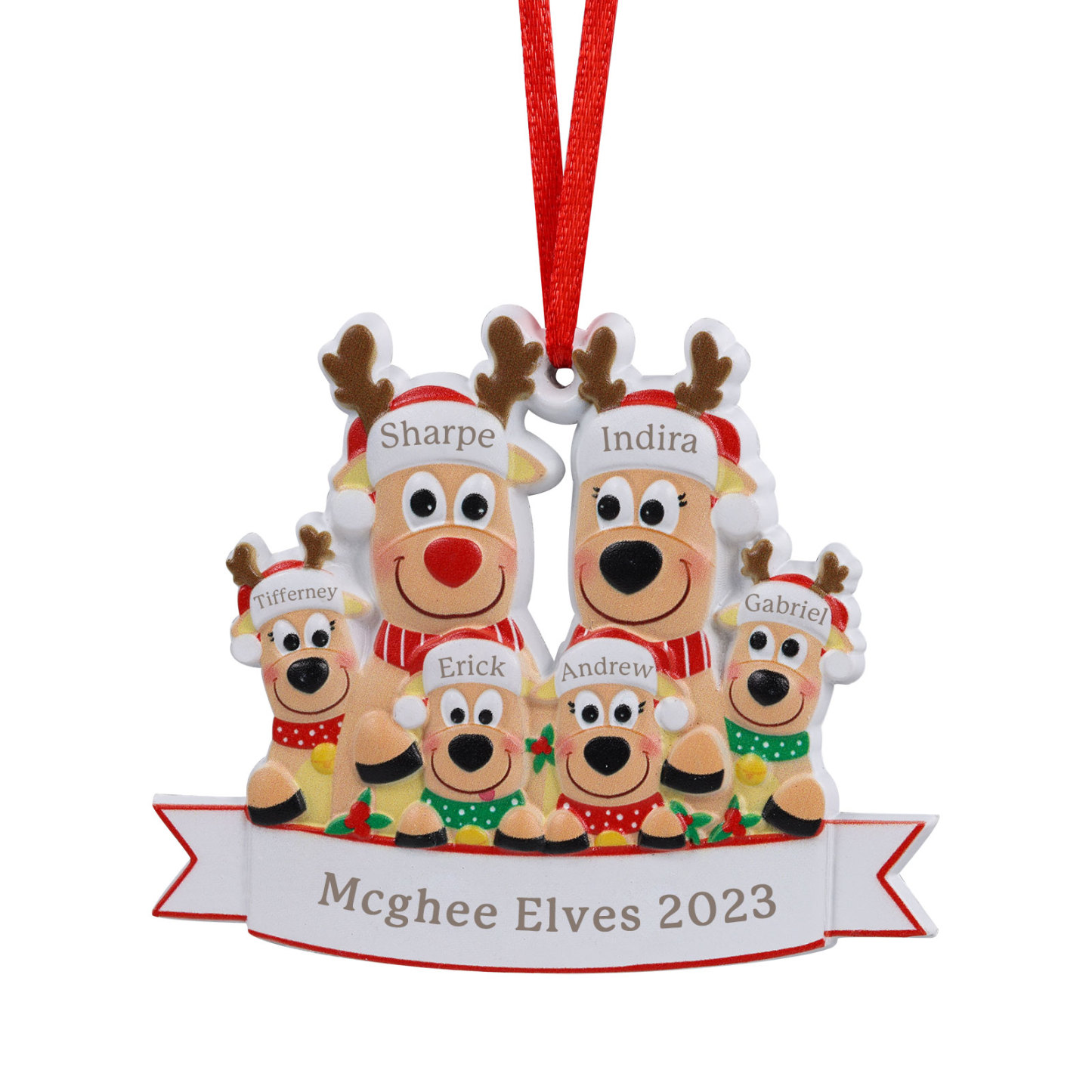 Personalised 6 Names & Text Reindeer Christmas Ornament Resin Christmas Tree Pendant for Family-Jessemade AU