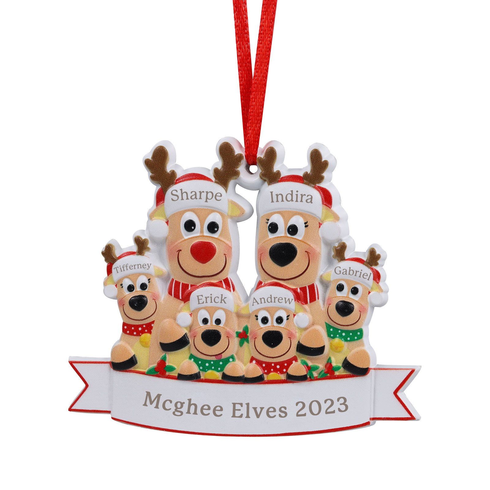 Personalised 6 Names & Text Reindeer Christmas Ornament Resin Christmas Tree Pendant for Family-Jessemade AU