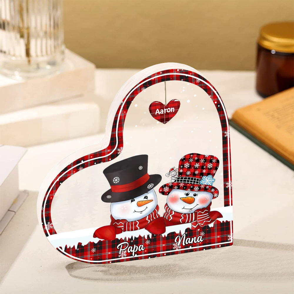 Acrylic Heart Keepsake Customised 3 Names Christmas Snowman Decor Personalised Gifts for Grandma Mum-Jessemade AU