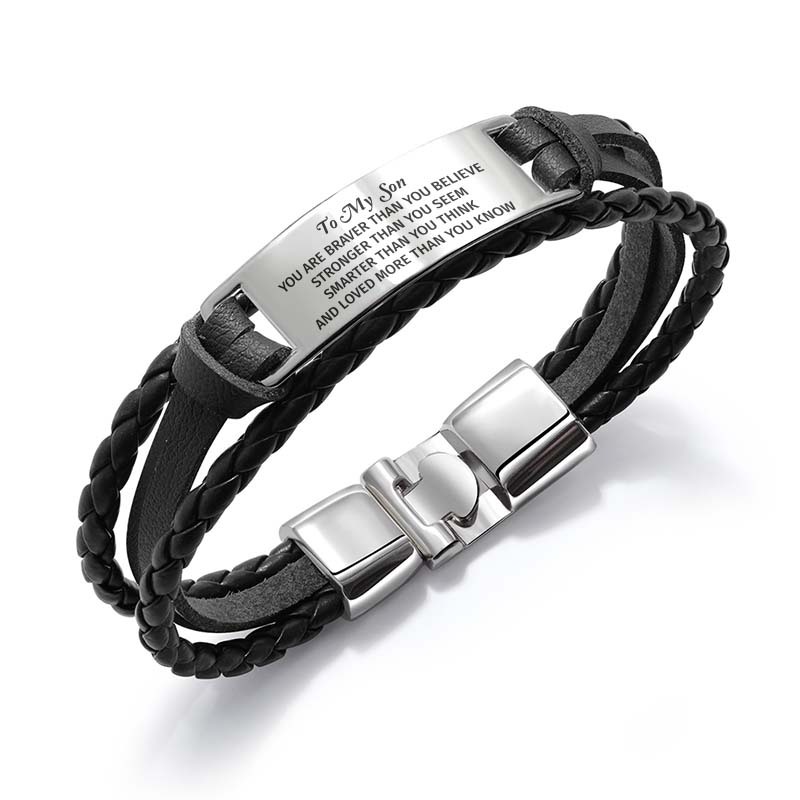 To My Son, You Are Braver Than You Believe Inspirational Bracelet Initial ID Bar Bangle Gifts For Men-Jessemade AU