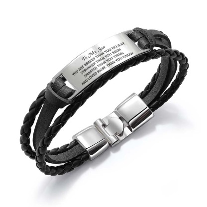 To My Son, You Are Braver Than You Believe Inspirational Bracelet Initial ID Bar Bangle Gifts For Men-Jessemade AU