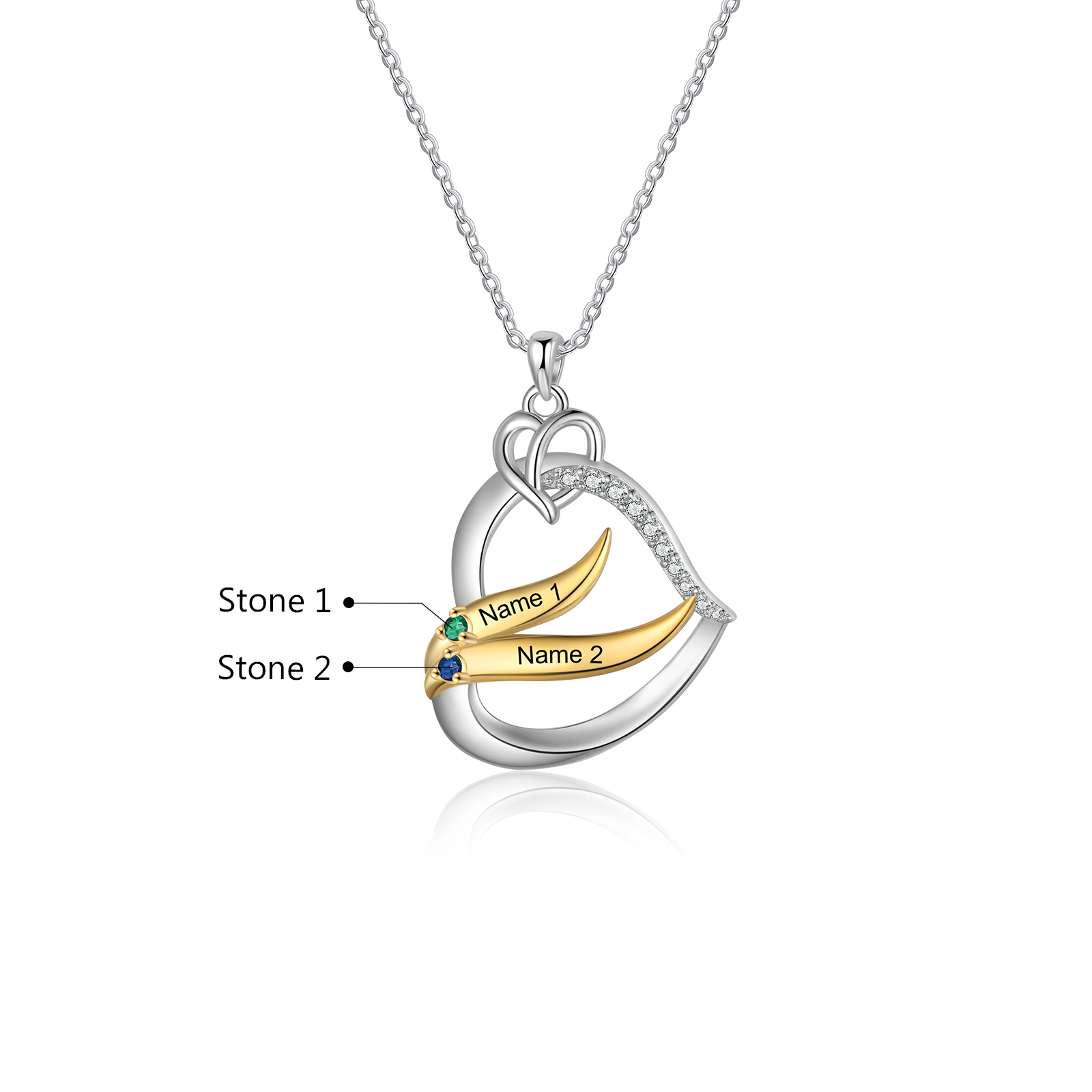 Personalised Golden Intertwined Heart Pendant Necklace Custom 2 Birthstones & 2 Names Necklace Gifts for Her-Jessemade AU