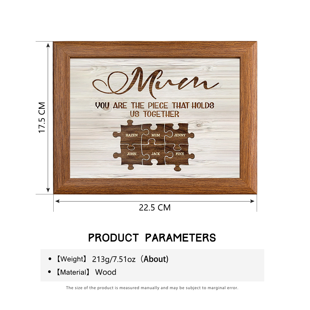 Personalised Mum Puzzle Picture Frame With Light Custom 6 Names Decor Gifts For Mother - You are the piece that holds us together-Jessemade AU
