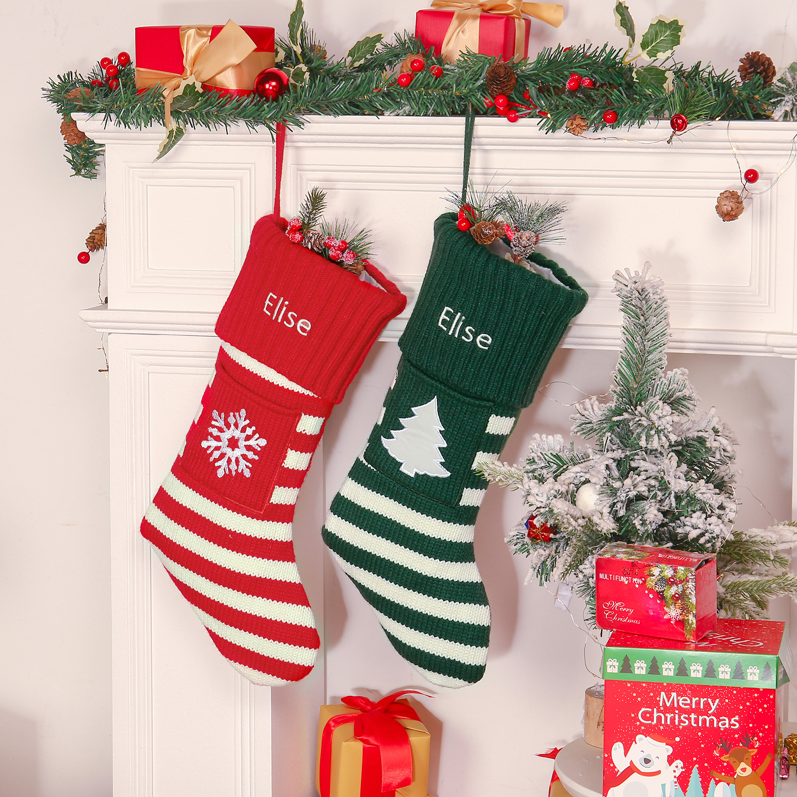 Christmas Stockings Ornaments Customised 1 Name Fireplace Decor Personalised Gifts for Family Friends-Jessemade AU