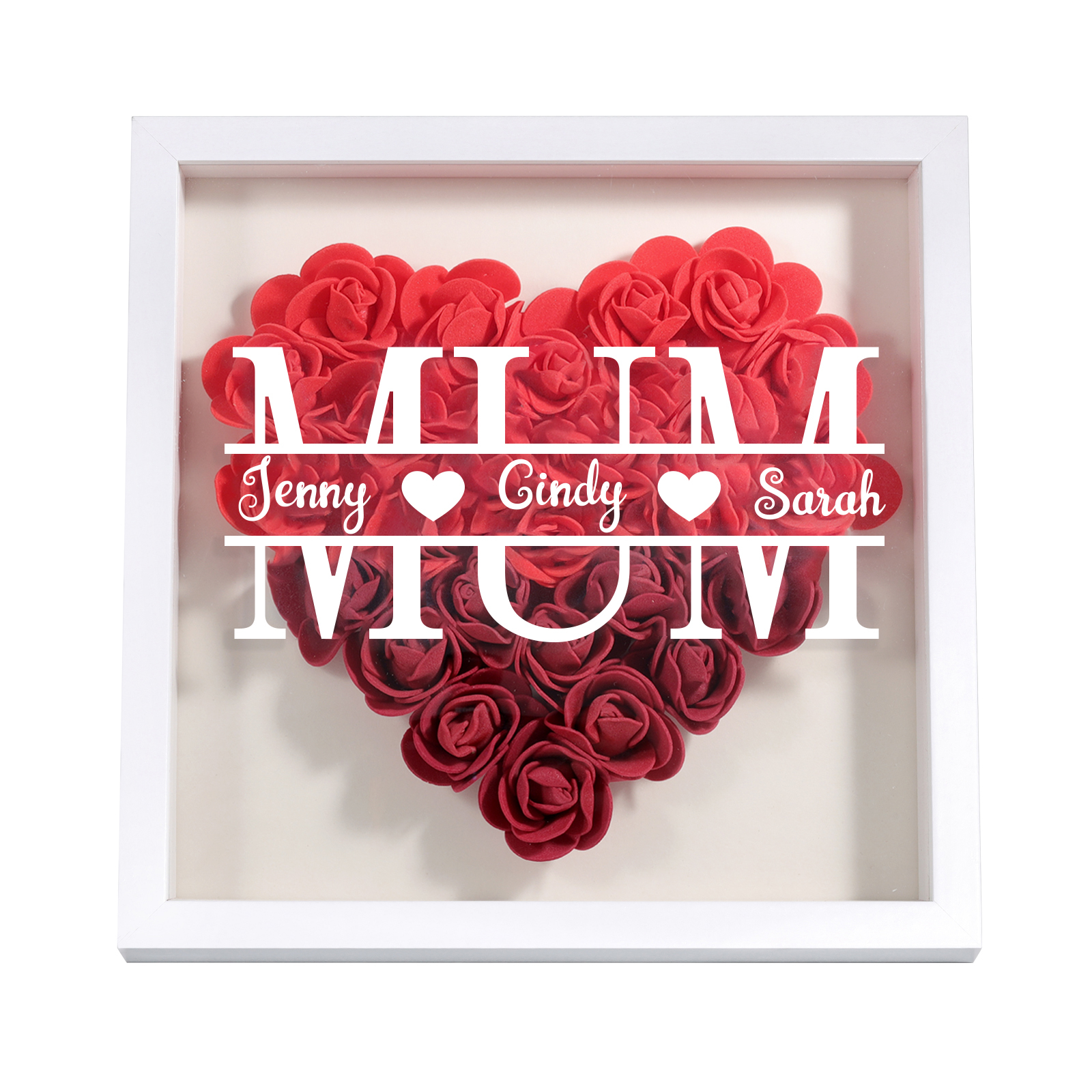 Personalised Flower Shadow Box Custom Name & Text Heart Rose Frame Decorations Mother's Day Gift for Her-Jessemade AU