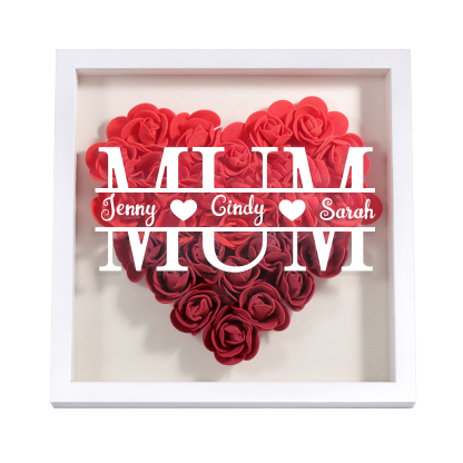 Personalised Flower Shadow Box Custom Name & Text Heart Rose Frame Decorations Mother's Day Gift for Her-Jessemade AU