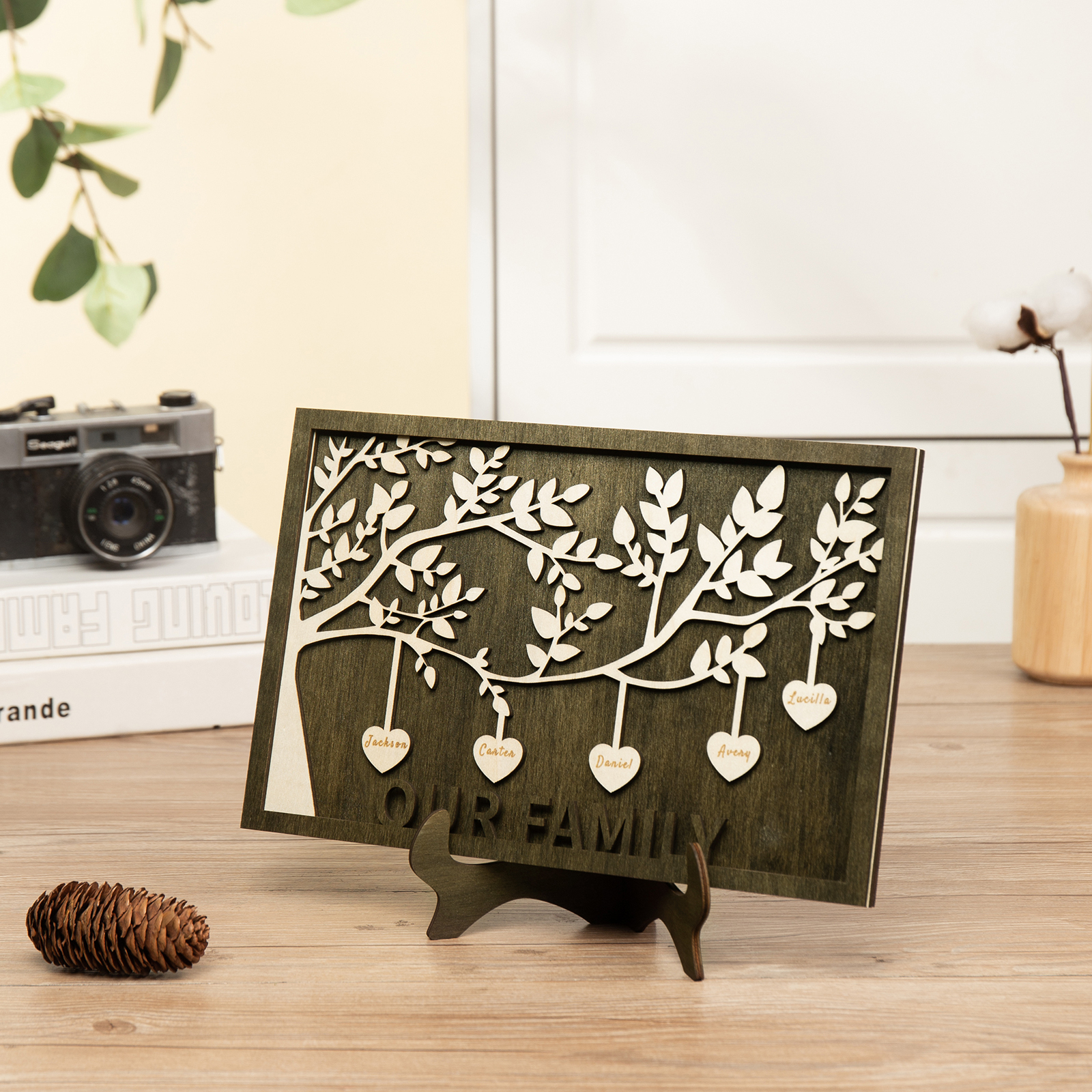 Family Tree Wood Frame Personalised Family Tree Sign Engrave 5 Names Keepsake Gifts-Jessemade AU