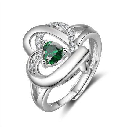 Personalised Heart Birthstone Ring Customised Name Open Ring Gift for Women Girls-Jessemade AU