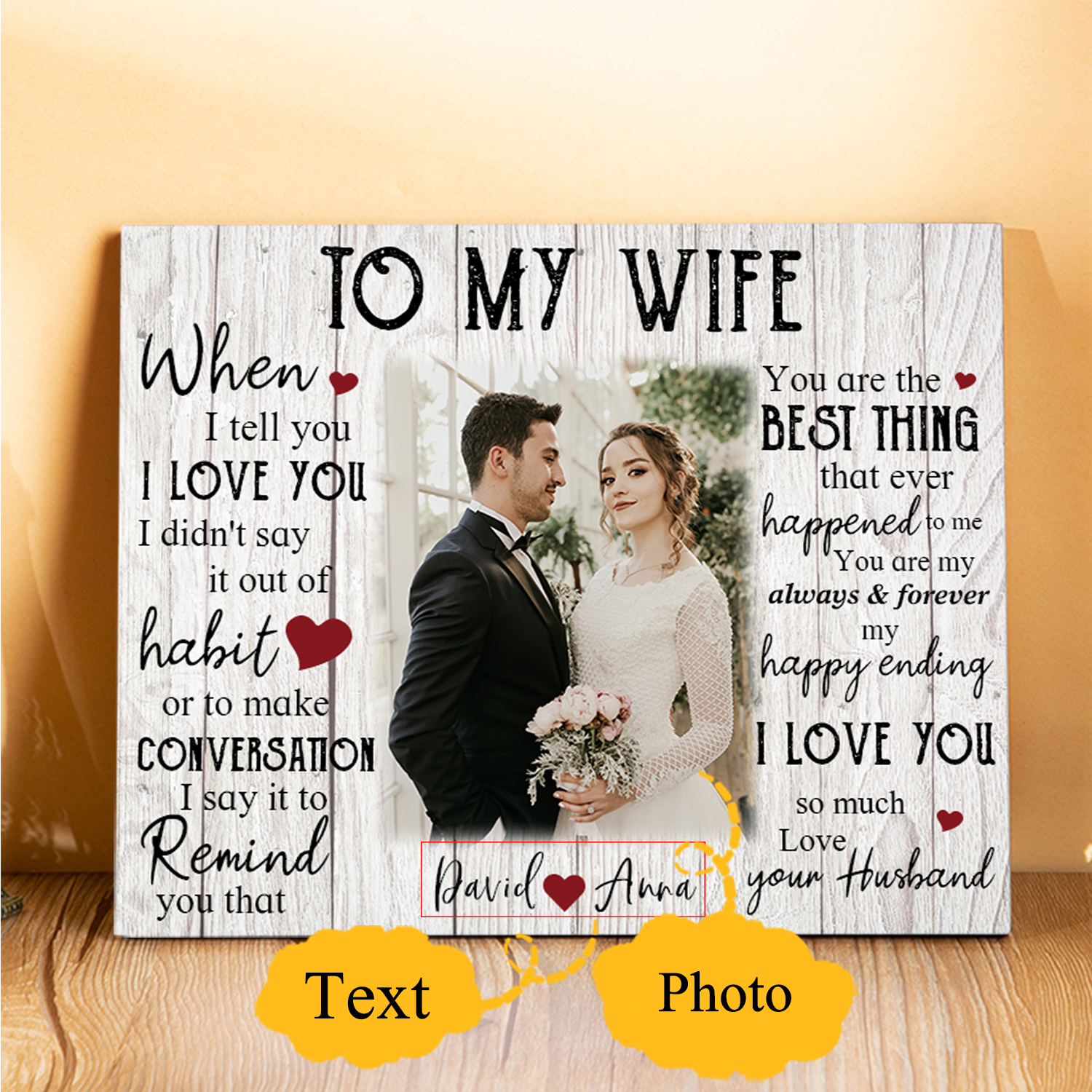 To My Wife Wooden Plaque Custom Photo & Text Art Decorations Picture Board Desktop Ornaments Gifts for Her-Jessemade AU