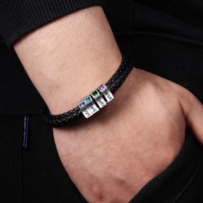 Personalised 3 Layer Leather Bracelet with 4 Beads Engraved Names Men's Bracelets for Him-Jessemade AU
