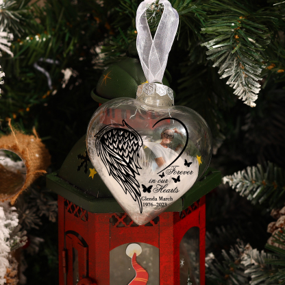 Heart Christmas Memorial Ornaments Custom Name & Date & Photo Feather Ornament Commemorate Deceased Loved Ones - Forever In Our Hearts-Jessemade AU