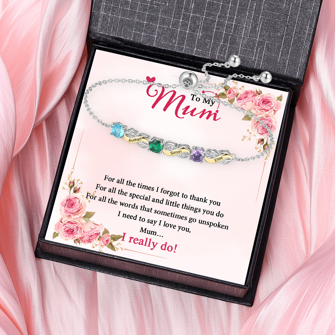 3 Names - Personalised Infinity Bracelet Custom Names & Birthstones Family Bracelet Gifts For Mother-Jessemade AU