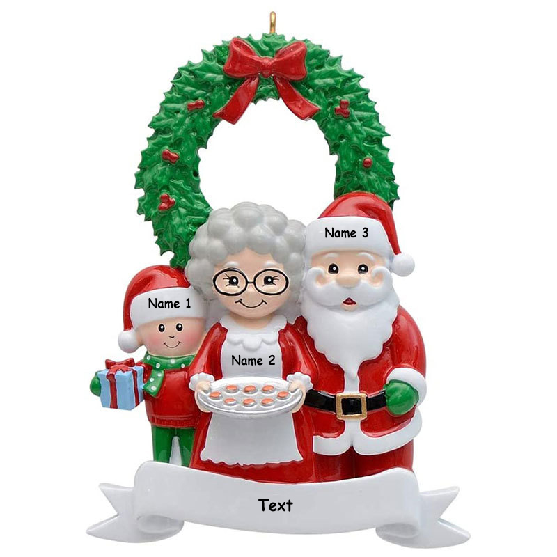 Santa Family Ornament Custom 3 Names Grandparents with Grandkids Ornament-Jessemade AU