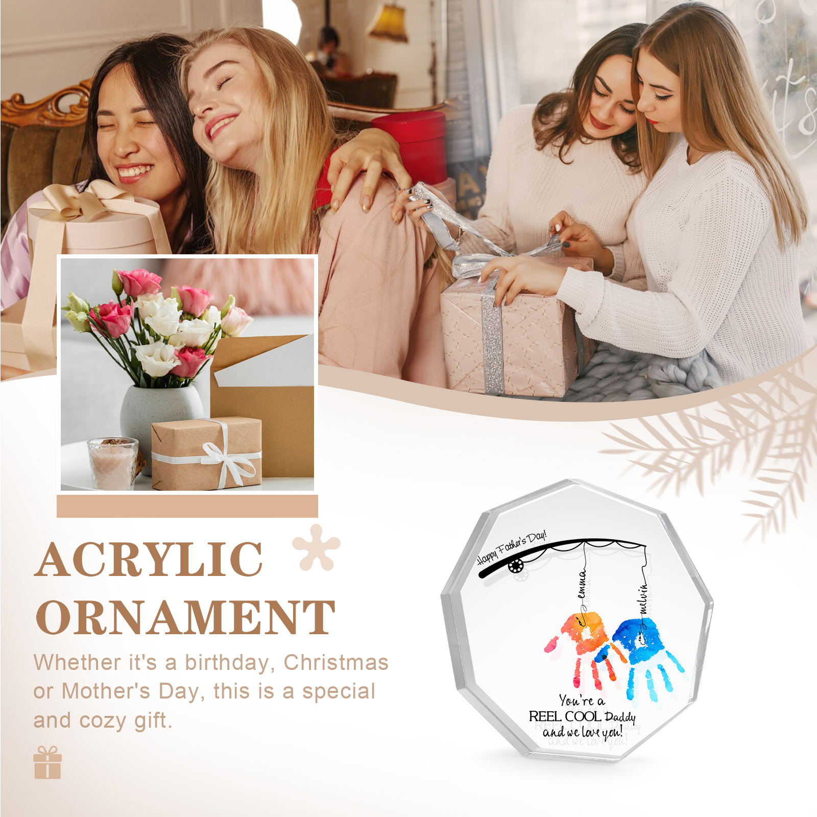 Personalised Acrylic Nine-Sided Shape Plaque Custom 2 Names Fishing Ornaments - You're A Real Cool Daddy And We Love You-Jessemade AU