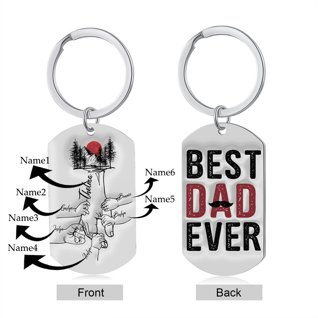 Best Dad Ever - Personalised 6 Names Holding Hands Keychain Custom Family Keychain Father's Day Gifts-Jessemade AU